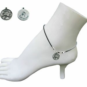 Black Leather Anklet ~ Leo Zodiac Charm